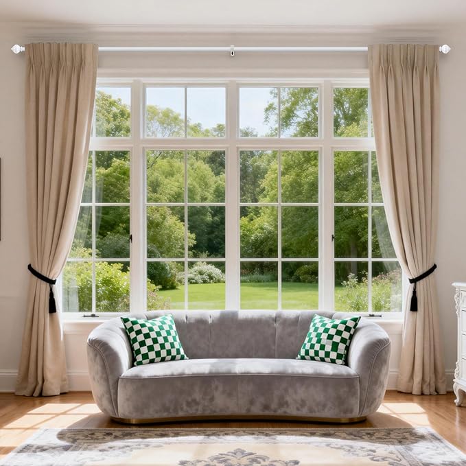 H.VERSAILTEX Curtain Rods for Windows 16.2 to 75 Inches 1 inch Diameter Adjustable Decorative Telescoping Curtain Rod with Brackets Heavy Duty Splicing Window Rods with Decorative Finials, White