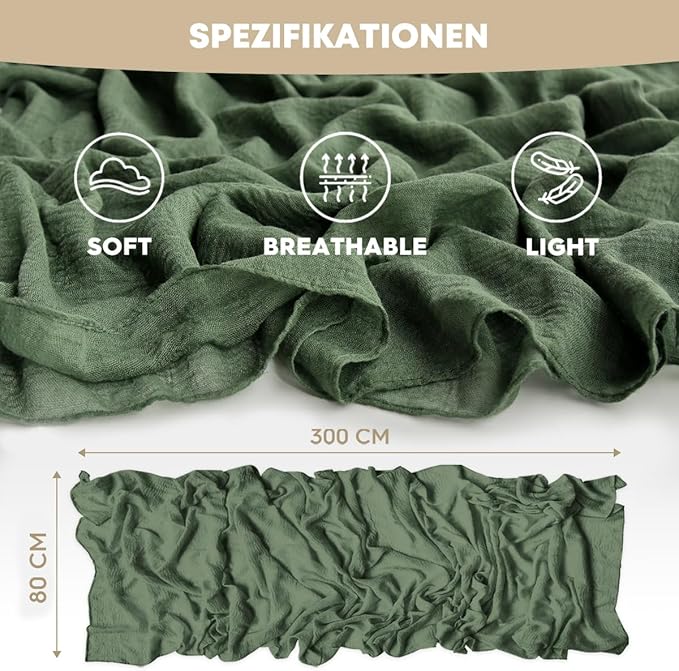 Artoid Mode Boho Cheesecloth Gauze Forest Green Wedding Table Runner, 120 Inch Seasonal Fabric Kitchen Dining Holiday Table Decor for Home Party Indoor