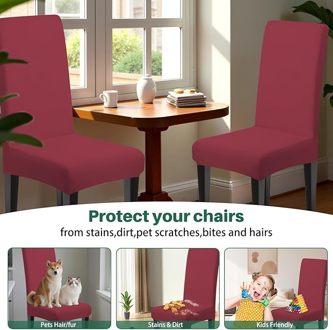 Dioxide High Stretch Chair Covers for Dining Chairs, Washable Dining Chair Covers Set of 4, Soft Dining Chairs Seat Covers, Parsons Chair Slipcover Protectors for Home Hotel Restaurant Banquet