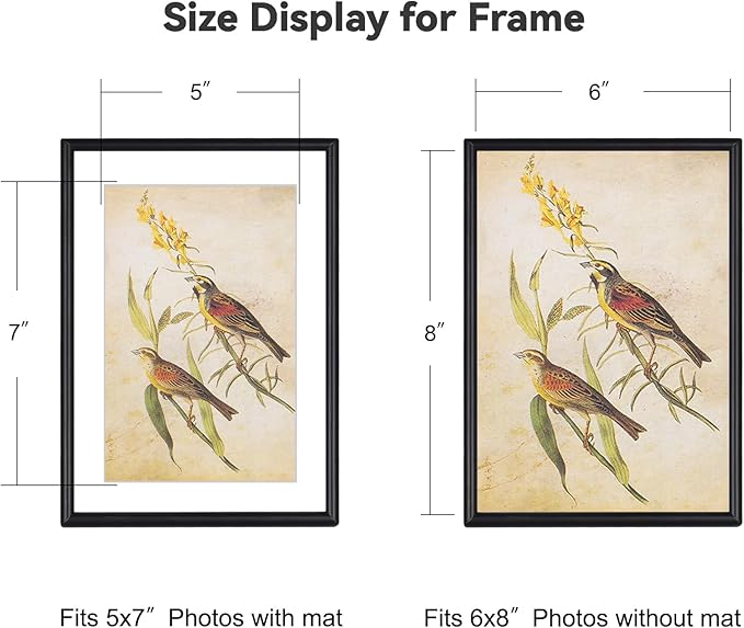 6x8 Picture Frame, Black Modern Aluminum Metal Photo Frame with HD Glass, Fits 5x7 with Mat or 6 x 8 without Mat, for Tabletop and Wall Mounting, 1 Pack