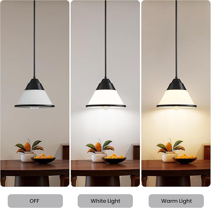 9.4" Black Pendant Light, Adjustable Hanging Light Fixture with Milk Glass Shade, Vintage Farmhouse Kitchen Island Lighting for Dining Room, Hallway, Entryway