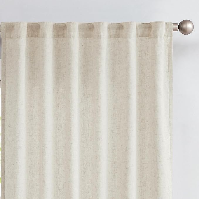 jinchan Linen Curtains with Privacy Lining 108 Inches Length Natural Crude Beige Farmhouse Closet Lined Drapes for Small Narrow Window Bedroom Living Room Bay Window 2 Panels Rod Pocket Back Tab