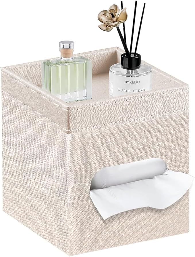 PU Leather Square Tissue Box Cover with Storage Tray,Modern Decorative Tissue Holder for Bathroom Vanity Night Stands, Office Desk,Stylish Tissue Holder for Home & Office Décor