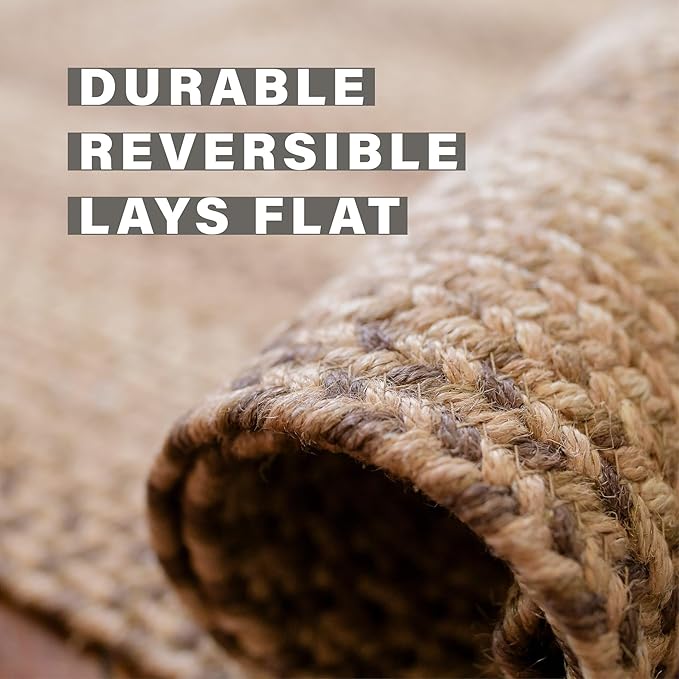 Homespice Cookie Dough Brown Braided Rugs 27x45 - Jute Braided Country Kitchen Rugs for Rustic Decor