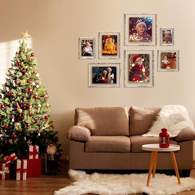 Egofine Distressed White 8x10 Floating Frames Set of 2, Double Plexiglass Picture Frame, Made of Solid Wood Display Any Size Photo up to 8x10, Wall Mount or Tabletop Standing