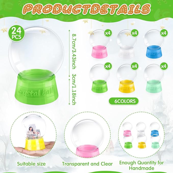 Mifoci 24 Pcs 4 Inch Christmas Empty Snow Globe Clear Fillable Water Globe with Screw Off Cap Empty Christmas Plastic Snow Case for DIY Crafts Home Decoration Display Plant