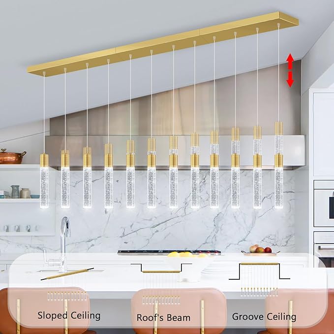 Modern Crystal Chandeliers LED Pendant Light for Kitchen Island Dining Room Entrance Foyer Living Room 6000K Gold