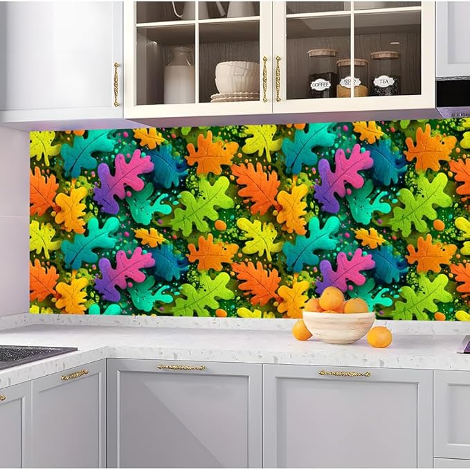 Removable Peel and Stick Wall Stickers 39.37x15.75 Inch Colorful Artistic Leaf Blue Pink Green Orange Modern for Bedroom Living Room Kids Room Decor