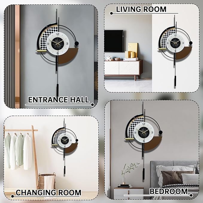 Large Wall Clock,Decorative Wall Clocks with Pendulum,Silent Quality Quartz Clock Battery Operated,Large Clock for Living Room,Kitchen,Home,Bathroom,Bedroom Wall Decor,16.5 * 31.5inch