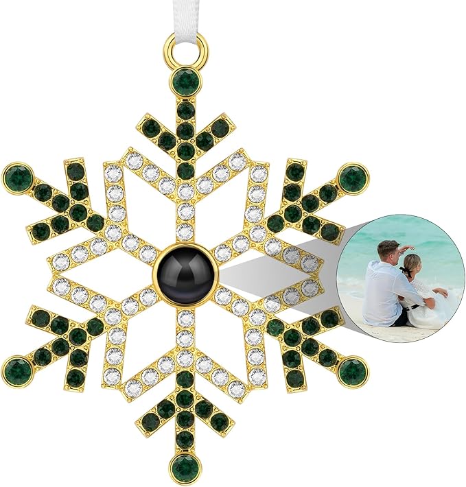 SUPHELPU Custom Snowflake Ornament with Picture Inside, Photo Ornaments for Christmas Tree, Personalized Christmas Projection Ornament, Customized Memorial Pendant for Xmas Family
