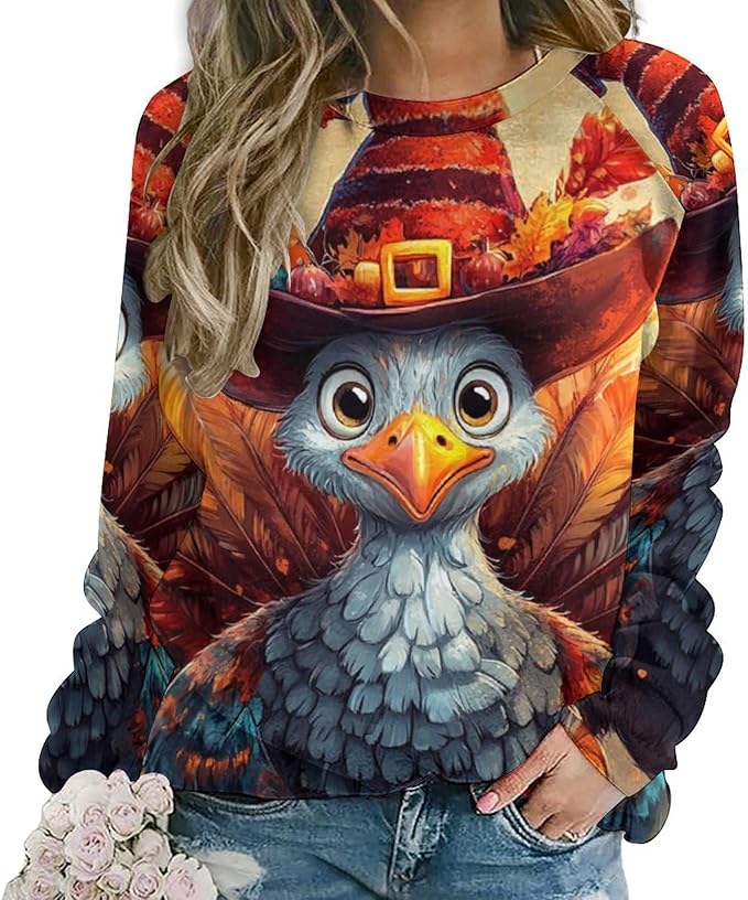Womens Thanksgiving Sweatshirt Oversized Crewneck Pullover Casual Graphic Long Sleeve Shirts