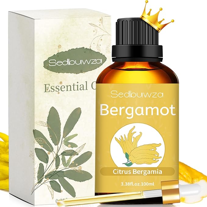 Sedbuwza Bergamot Essential Oil, Bergamot Oil 100% Pure Natural Bergamot Fragrance Oil for Massage Diffuser Humidifier Candle Soap Making - 3.38 OZ/100ML