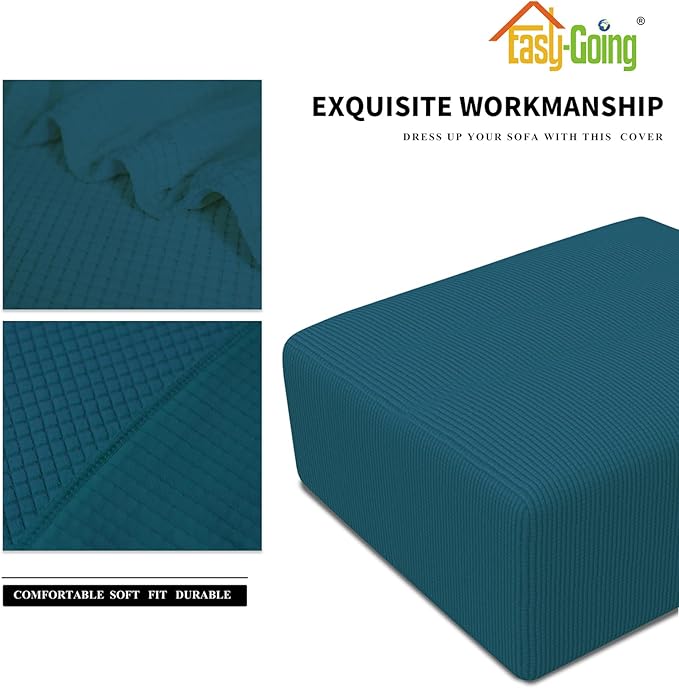Easy-Going Stretch Square Ottoman Cover Folding Storage Stool Furniture Protector Soft Slipcover with Elastic Bottom (30x30x15inch, Peacock Blue)