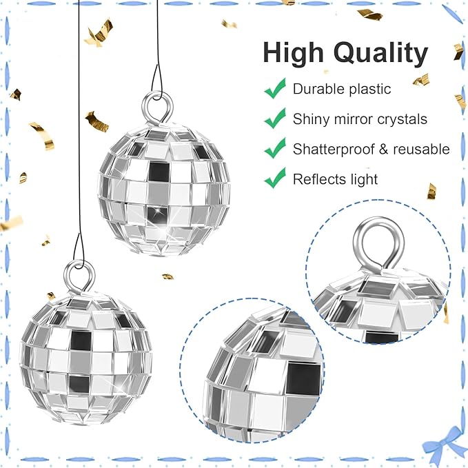 120 Pcs Mirror Disco Balls Bulk 1.2 Inch Mini Disco Ball Ornament Reflective Hanging Mirror Ball Small Hanging Decorations for Home/Wedding/Birthday/Dance Music/Christmas Tree
