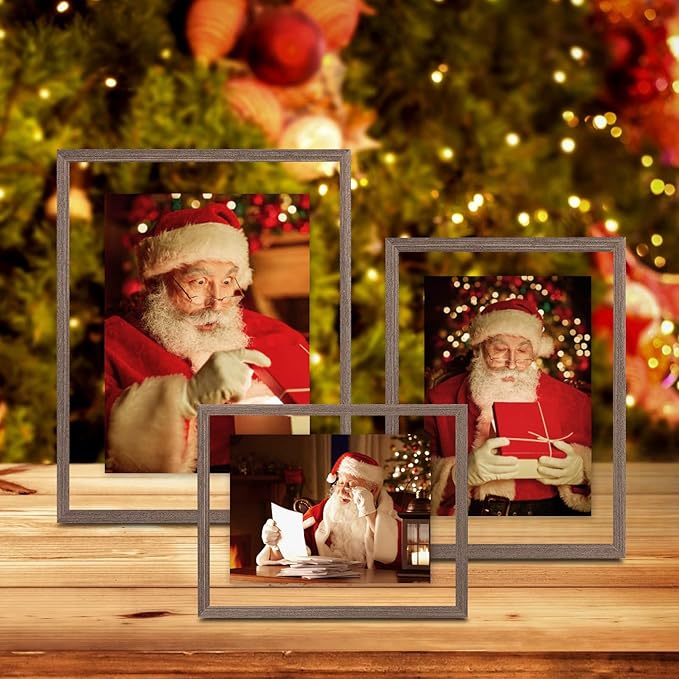 Egofine 8.5x11 Floating Frames Set of 2, Double Plexiglass Picture Frame, Made of Solid Wood Display Any Size Photo up to 8.5x11, Wall Mount or Tabletop Standing, Brown