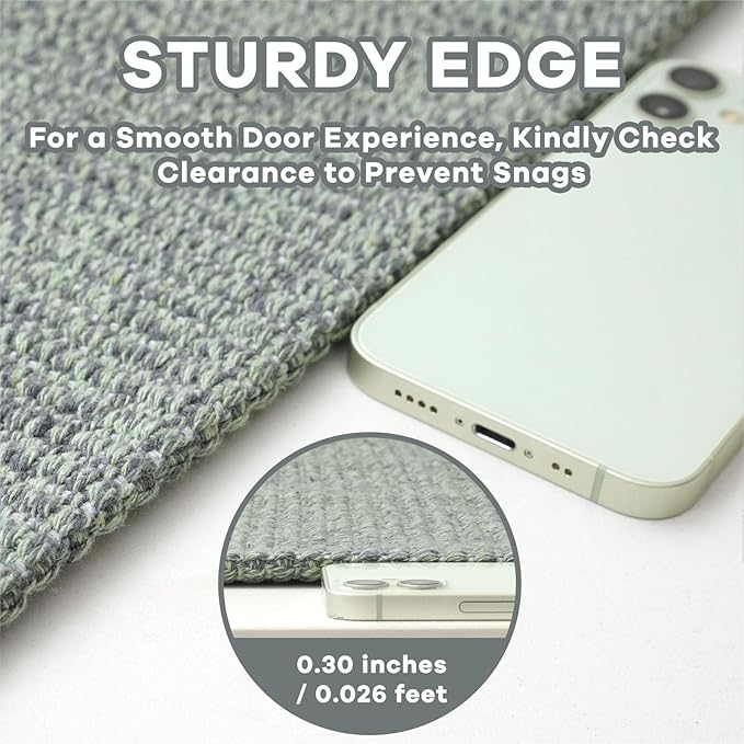 EARTHALL Washable Runner Rug 2x7 Ft Non Slip Runners for Hallways Cotton Rubber Backed Kitchen Runner Braided Indoor Floor Carpet Runners for Entryway, Hallway, Kitchen, Bedroom, Green/Grey
