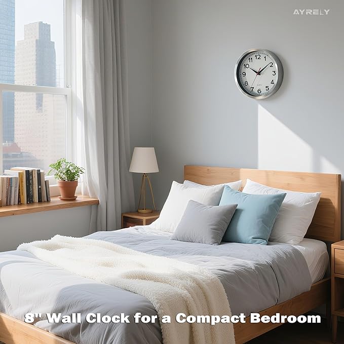 AYRELY® Wall Clock – 8 Inch Metal Decorative Modern Analog Clock, Silent Non-Ticking Battery Operated Small Classic Wall Clocks for Kitchen, Living Room, Bedroom, Office, Bathroom（Classic-8in）
