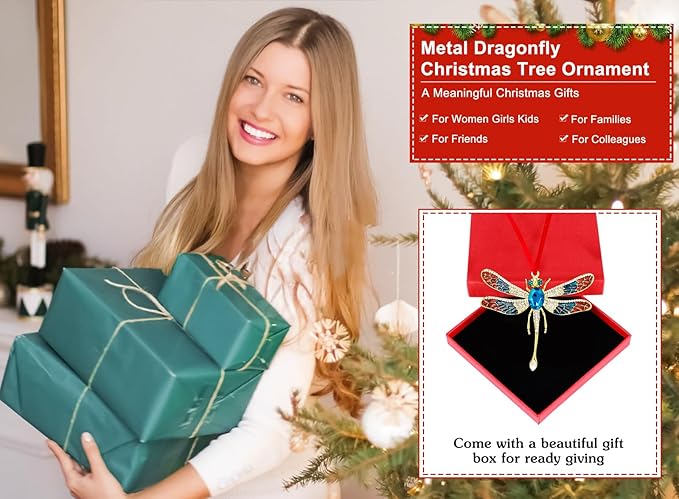 WhatSign Metal Dragonfly Ornaments - Hanging Christmas Ornament Decoration for Christmas Tree Party for Women Girls