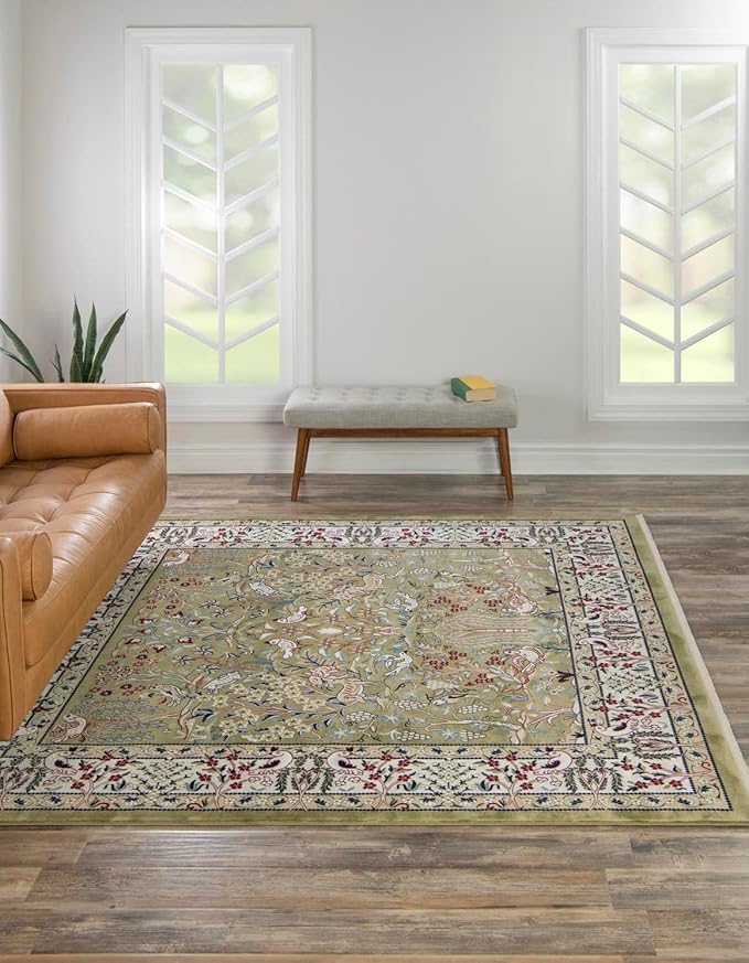 Unique Loom Narenj Collection Area Rug - Bristol (7' 10" Square, Green/ Ivory)