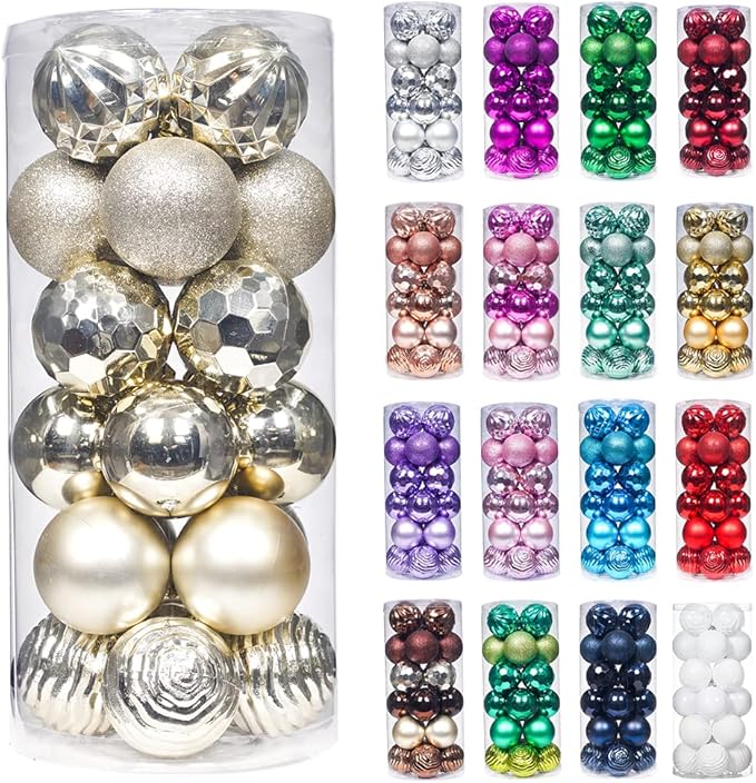 XmasExp 24ct Christmas Ball Ornaments Shatterproof Xmas Tree Hanging Balls Decorations Perfect for Holiday Wedding Christmas Decor (Champagne, 2.36")