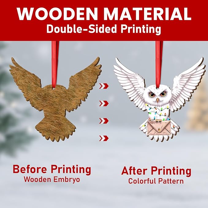 34HD Owl Christmas Ornament 2025 – Wooden Hanging Xmas Tree Ornament Decoration, Magical Fantasy Christmas Keepsake Gifts and Home Decor for Owl Mail Carrier Lovers and Wizard Fans