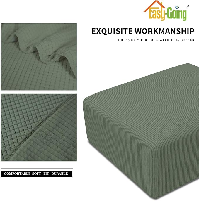 Easy-Going Stretch Ottoman Cover Folding Storage Stool Furniture Protector Soft slipcover with Elastic Bottom (Medium,Greyish Green)