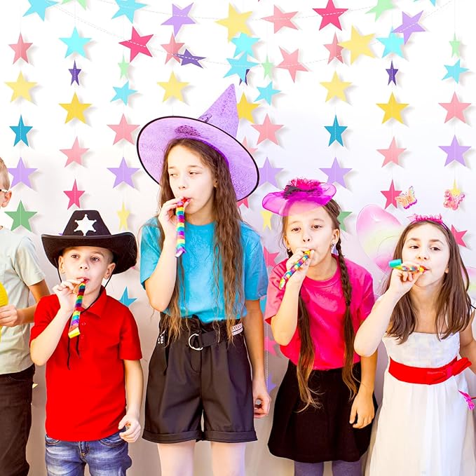Patelai Glitter Star Garland Banner 2026 New Years Decor 130 Feet Star Hanging Banner Twinkle Backdrop for Birthday Classroom Wedding Christmas Party Supplies(Macaron Color)