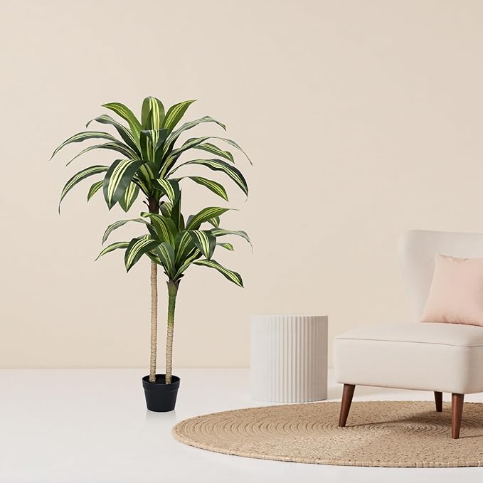 Artificial Dracaena Tree 4FT - Tall Faux Floor Plant with UV-Resistant,Artificial Plants with Lifelike Leaves,Potted Fake Trees for Home, Living Room,Indoor & Outdoor Decor,VN123(Yellow)