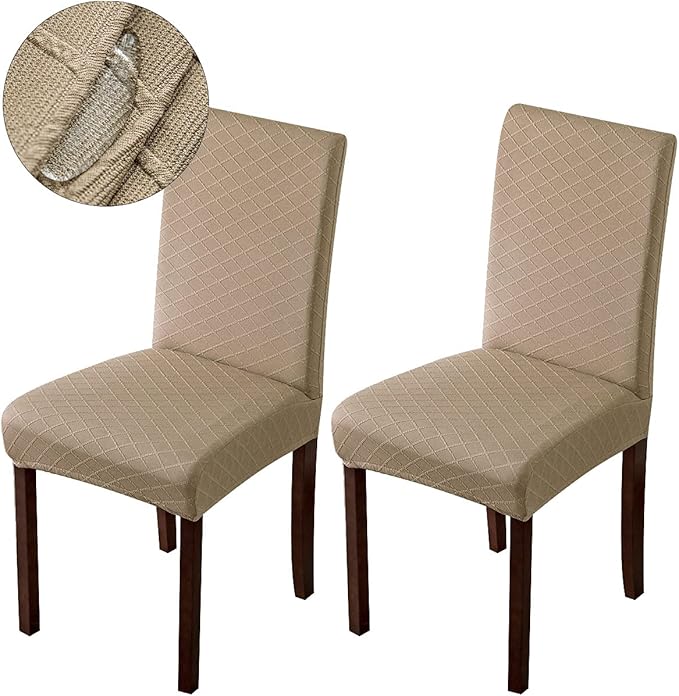 Genina Waterproof Chair Covers for Dining Room Dining Chair Covers Kitchen Parsons Chair Covers (Khaki, 2 PCS)