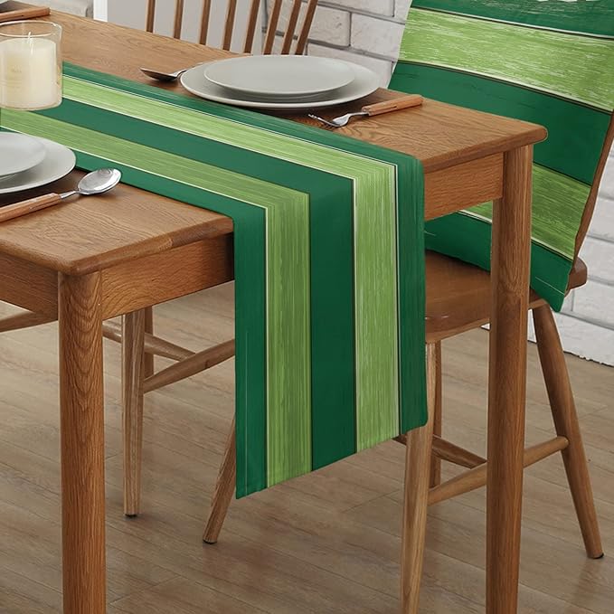 Vandarllin Table Runners Small 13X36 Inches Forest Lime Green,Cotton Linen Farmhouse Retro Rustic Barn Wood Texture Tablecloths Non-Slip Party Table Decorations for Kitchen,Home,Dining,Outdoor,