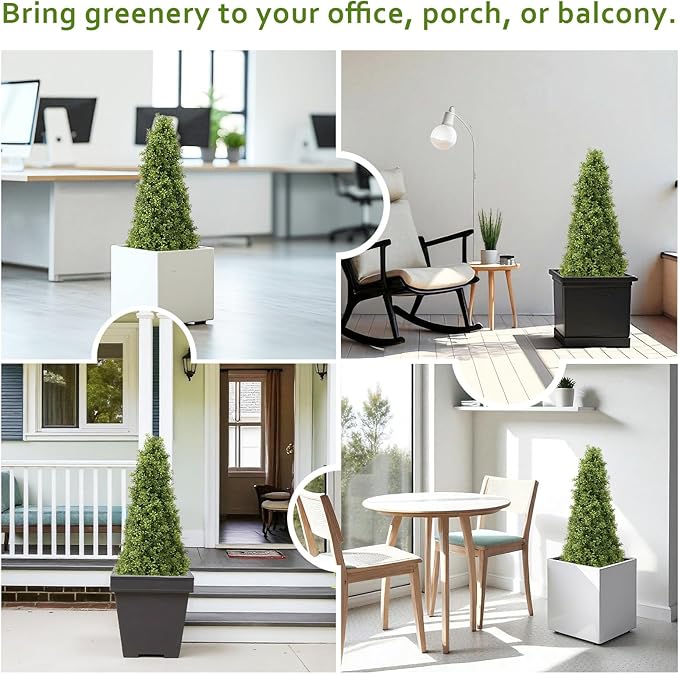 3ft Artificial Boxwood Topiary Trees, 36‘’ UV Resistant Faux Plants for Outdoor Planter, Tall Fake Bushes and Shrubs for Front Porch Decor, Set of 2