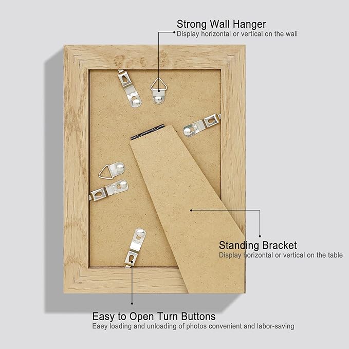 4x6 Picture Frame Set of 2, Made of Real Glass and Natural Oak Wooden Frame - Display Pictures 3.5x5 with Mat or 4x6 Without Mat, 4 by 6 Photo Frame for Wall or Tabletop Display