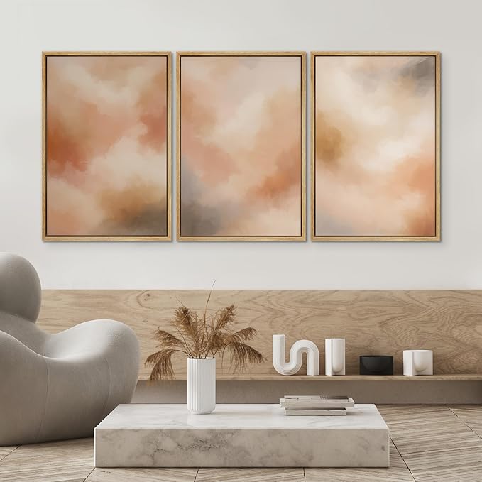 SIGNWIN Framed Canvas Print Wall Art Set Warm Abstract Clouds Neutral Tones Modern Minimalist Illustrations Modern Art Decorative Chic Calm for Living Room, Bedroom, Office - 16"x24"x3 Natural