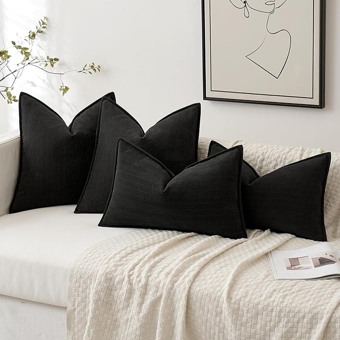 MIULEE Pack of 2 Black Decorative Pillow Covers 18x18 Inch Soft Chenille Luxurious Couch Throw Pillows Farmhouse Cushion Covers with Elegant Design for Sofa Bedroom Living Room Home Decor