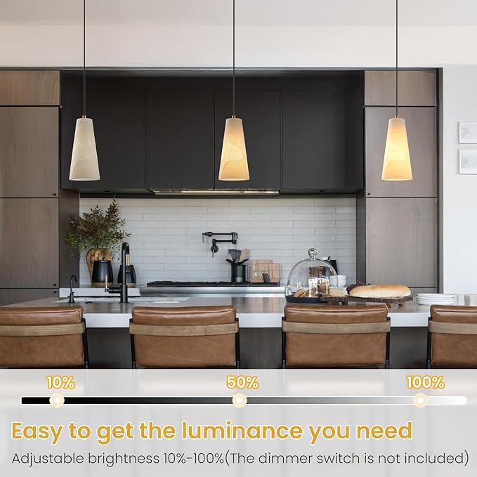 Alabaster Kitchen Island Pendant Light: White Marble Hanging Lights Set of 2 over Dining Table - Natural Stone Textured Pendants Lighting - Vintage Brass Cylinder Chandelier above Sink Bulb included