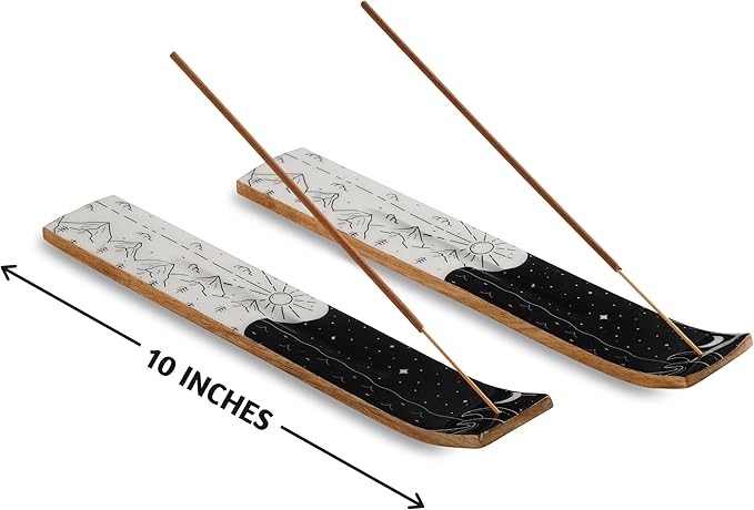 Folkulture Set of 2 Incense Holder or Incense Burner for Insence Sticks, Insence Burner Holder or Ash Catcher, Inscent Tray or Wooden Insense Stick Holders, Mango Wood, Yin Yang