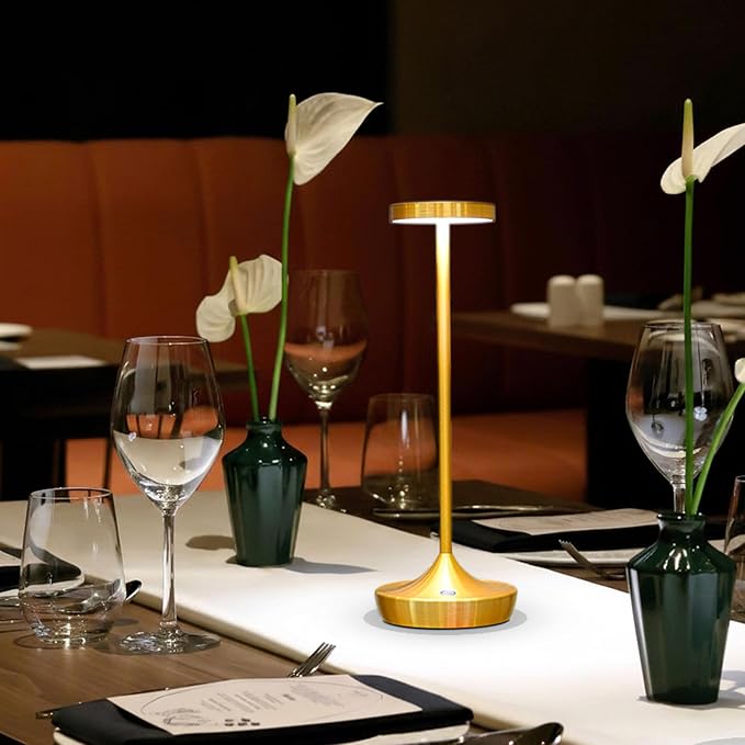 Rechargeable Table Lamp Cordless - 6000mAh Battery Operated LED Table Light - Portable Touch Dimmable Outdoor Waterproof Table Lamps for Patio Restaurant Dining (2 Gold)