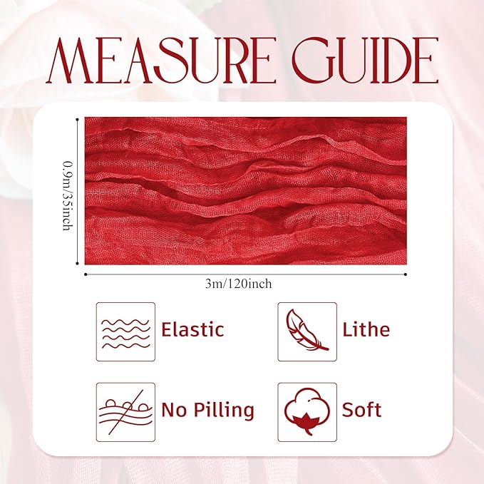 Wokceer Cheesecloth Table Runner Christmas 10FT Red Boho Gauze Fall Cheese Cloth Table Runner for Party Long Rustic Sheer Table Runners for Baby Bridal Shower Wedding Easter Table