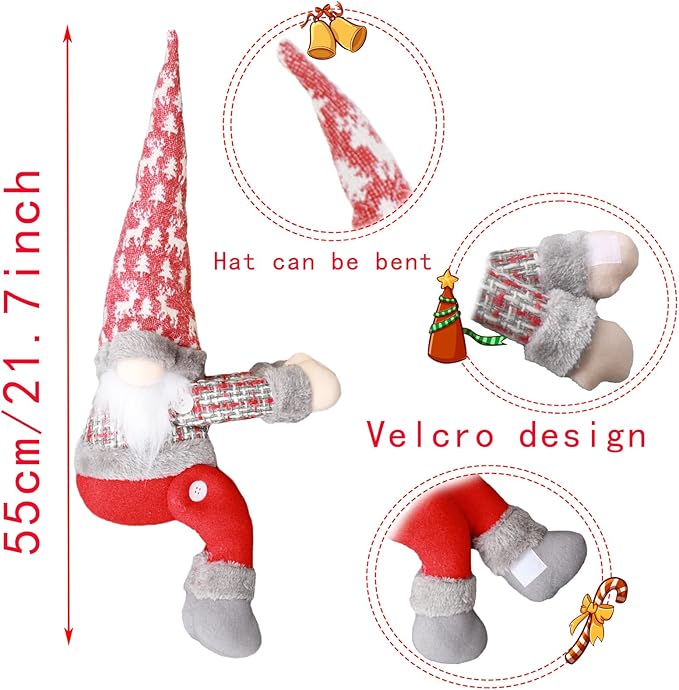 Christmas Tree Topper Gnome Decorations with Lights,21.7 Inches Handmade Embrace Christmas Tree Gnome with Lighted Star，Christmas Home Decor Curtain Tie Wine Bottle Decoration (Red Hat)