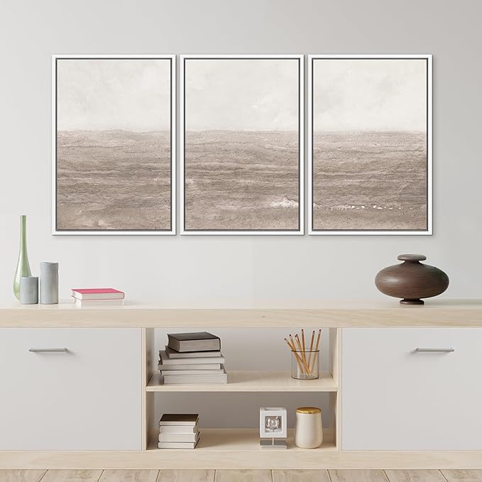 MUDECOR Framed Wall Art Print Set Neutral Textured Seascapes Subtle Tones Illustrations Modern Art Boho Decorative Colorful Chic for Living Room, Bedroom, Office - 24"x36"x3 White