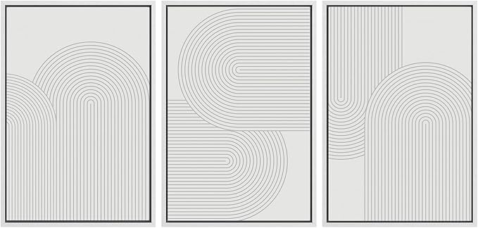 SIGNWIN Framed Canvas Print Wall Art Set Geometric Duotone Futuristic Arches Shapes Abstract Illustrations Modern Art Decorative Nordic Calm/Zen for Living Room, Bedroom, Office - 24"x36"x3 White