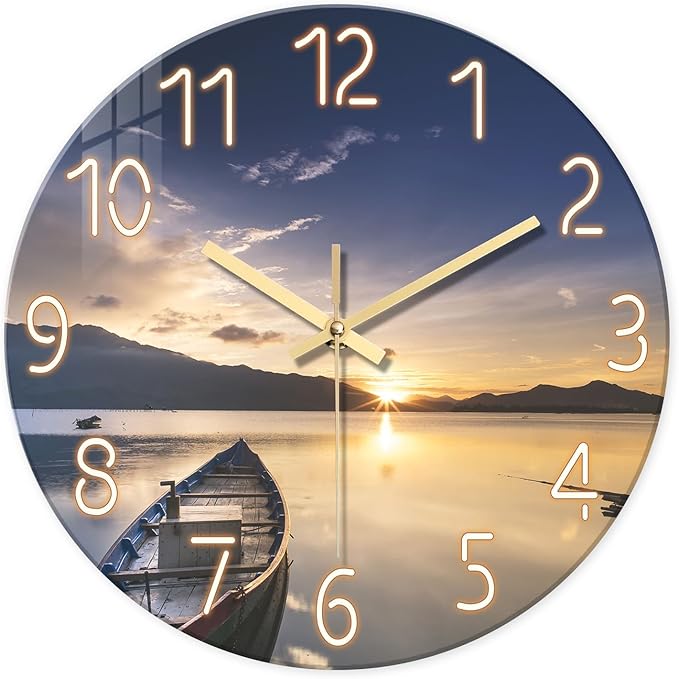 Sunset Clocks Wall for Bedroom Silent Wall Clock Non Ticking Decorative Wall Clocks Battery Operated 14 Inch