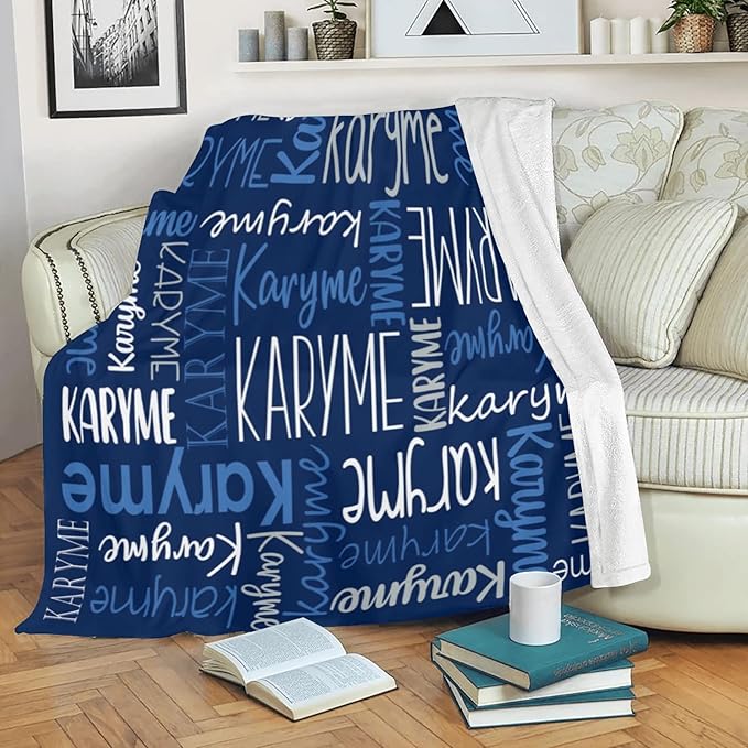 Personalized Blankets with Names Baby Gifts for Girls Boys Custom Soft Fleece and Sherpa Name Blanket for Kids and Adults Birthday for Daughter Son Granddaughter Grandson (Dark Blue)