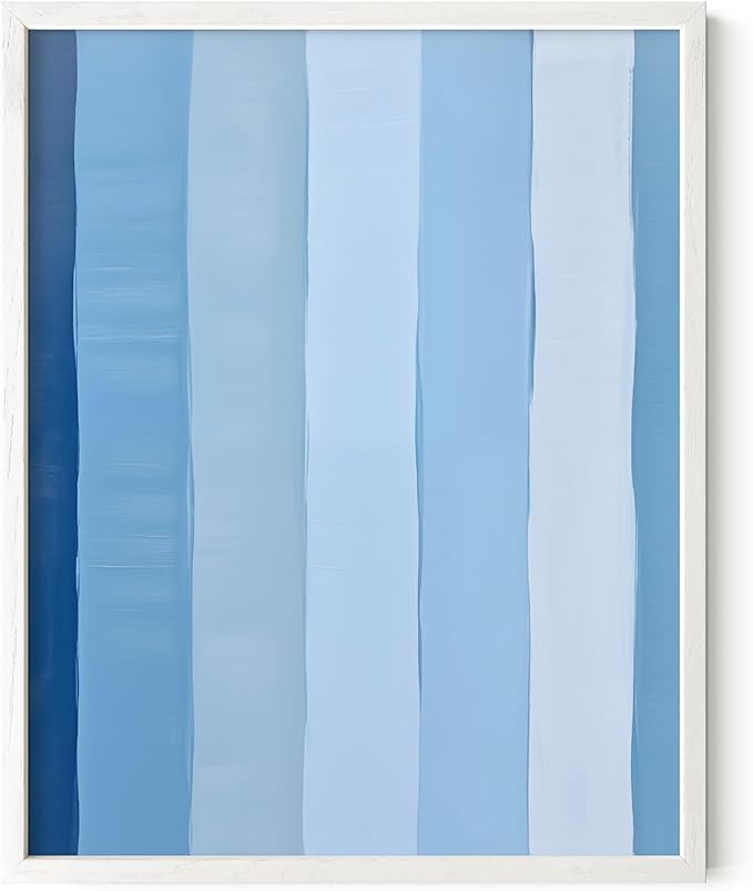 HAUS AND HUES Modern Abstract Wall Art - Blue and Green Living Room Art, Modern Artwork for Walls, Minimalist Picture for Living Room(Painted Stripes, White Frame, 11x14)