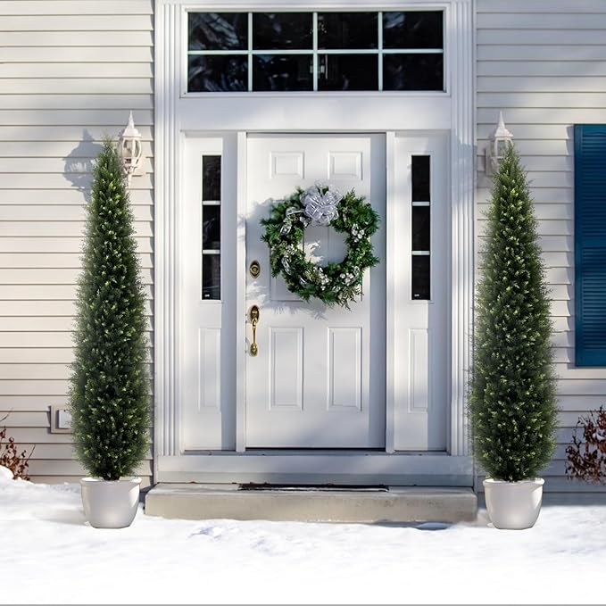 Artificial Plants Outdoor & Indoor Fake Greenery Trees, 6 ft Tall Tree uv Resistant Artificial Cedar Pine Front Porch Plants, Realistic Topiary Trees Arborvitae, Home Faux Outdoor Plants
