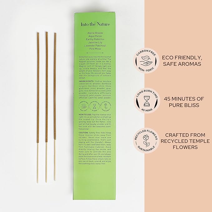 Carnatia Into The Nature Incense Sticks – Set of 6 Fresh, Earthy Scents for Stress Relief, Inner Peace & Clarity | Natural, Long-Lasting Aromas to Reconnect with The Earth Like Never Before!