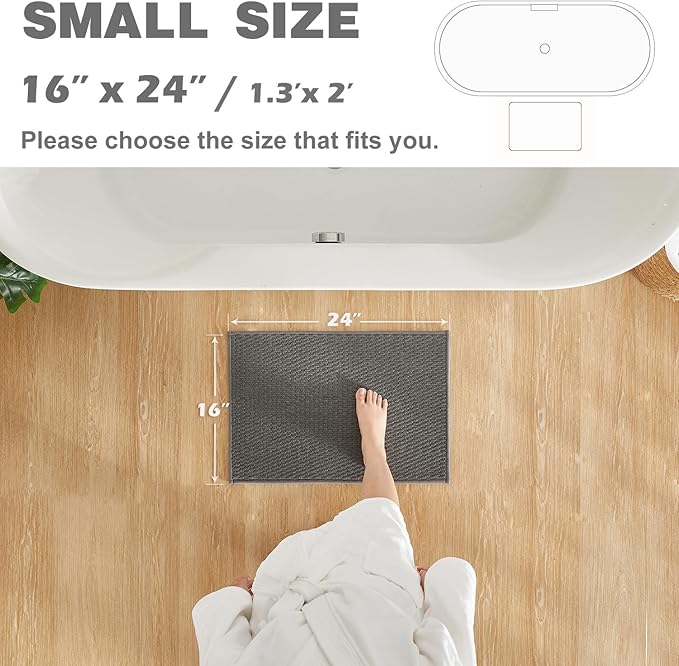 Bathroom Rugs Non Slip Washable, Super Absorbent Thin Bath Mat Small Quick Dry Low Pile Bathroom Rug, Dark Grey 16"x24"
