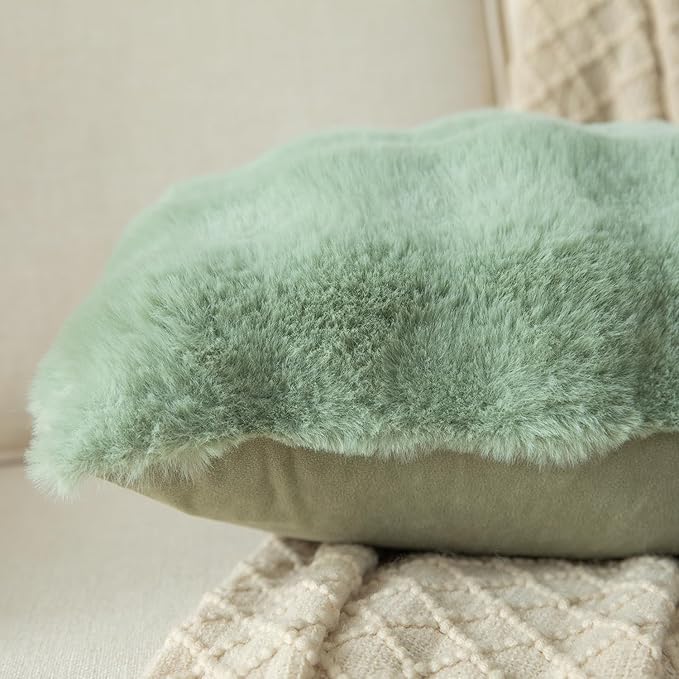 Yaertun Pack of 2 Sage Green Thick Soft Wool Decorative Throw Pillow Covers 22x22 Inch Faux Fur Plush Fluffy Cushion Covers for Sofa Couch Bedroom