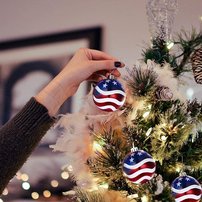 6pcs 3-1/4" (80mm) Patriotic Christmas Ball Ornament, American Flag Hanging Ball, USA Independence Day Fourth of July Ball Party Decor, Holiday Wedding Christmas Tree Decorations