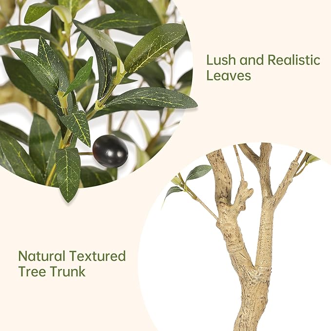 Realead Faux Olive Tree 4ft - Realistic Indoor Olive Tree Plants - Fake Olive Tree with Thick Trunk and Lifelike Fruits - Artificial Olive Trees for Modern Home Office Decor Indoor